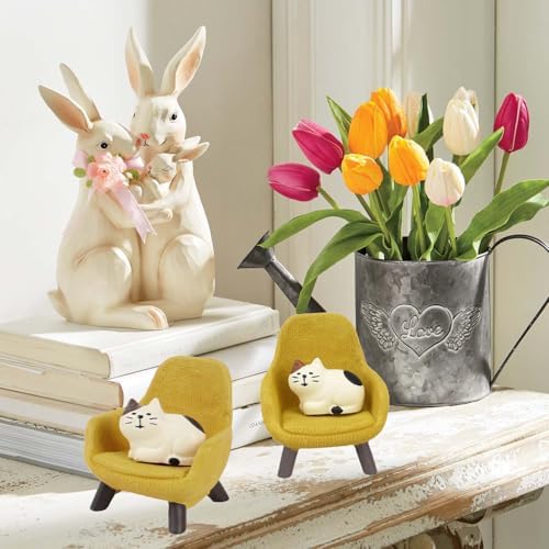 YouNuo Mini Cat Figurines with Yellow Sofa - Resin Decor