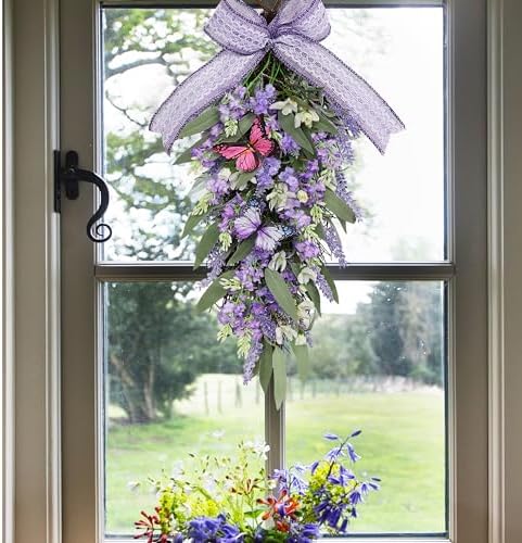 Jusdreen LED Teardrop Lavender Wreath with Butterflies