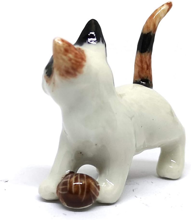 ZOOCRAFT Ceramic Figurine Cat with Ball Handmade Miniature Collectible Porcelain Standing 1