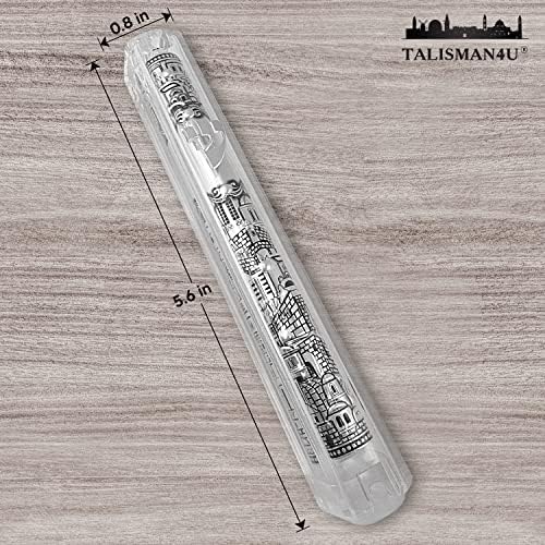 Talisman4u Jerusalem Clear Mezuzah Case with Scroll Silver Ornament