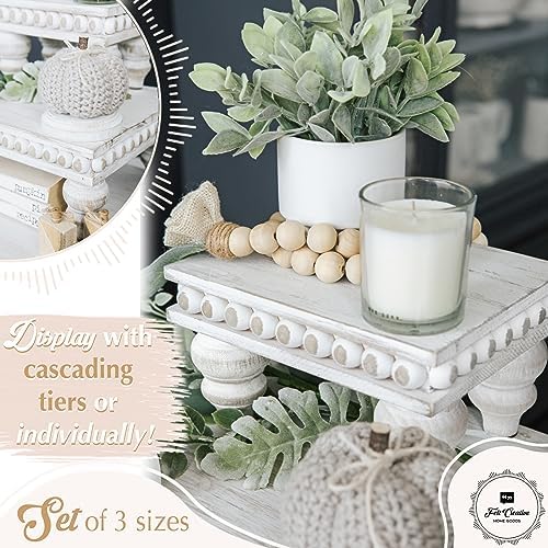 Wooden Tiered Tray Stand Set of 3 White Farmhouse Decor