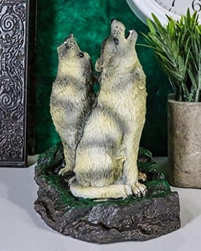 Ebros Howling Twin Gray Wolves Incense Burner Figurine