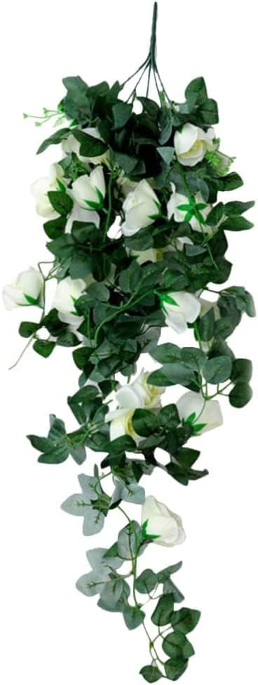Lindagary White Artificial Rose Flower Swag Garland