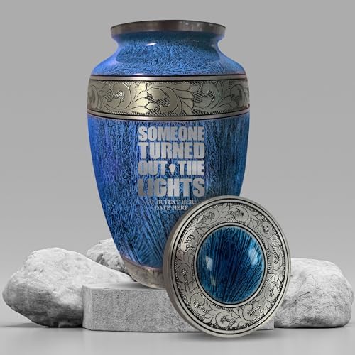 Personalized Large Adult Cremation Urn with Funny Engraved Design 200 Cubic Inches Blue