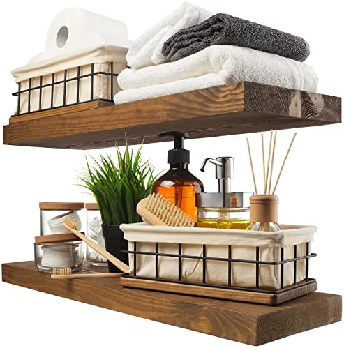 BAOBAB WORKSHOP Wood Floating Shelves Set of 2 - Rustic 24 Inch