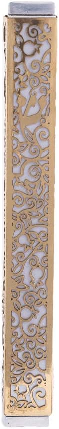 Yair Emanuel Lasercut Pomegranate Mezuzah Gray Gold Overlay