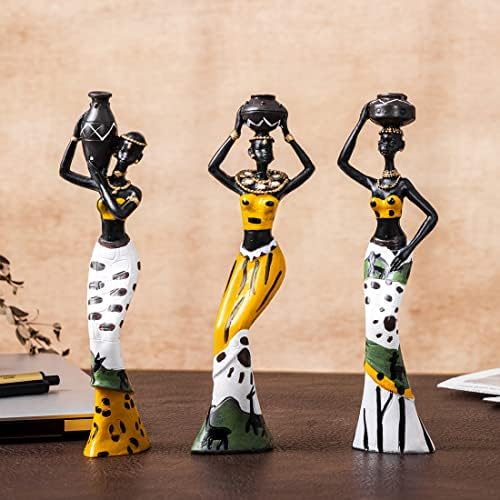 Galiyen 3 Pack African Tribal Lady Figurines Home Decor
