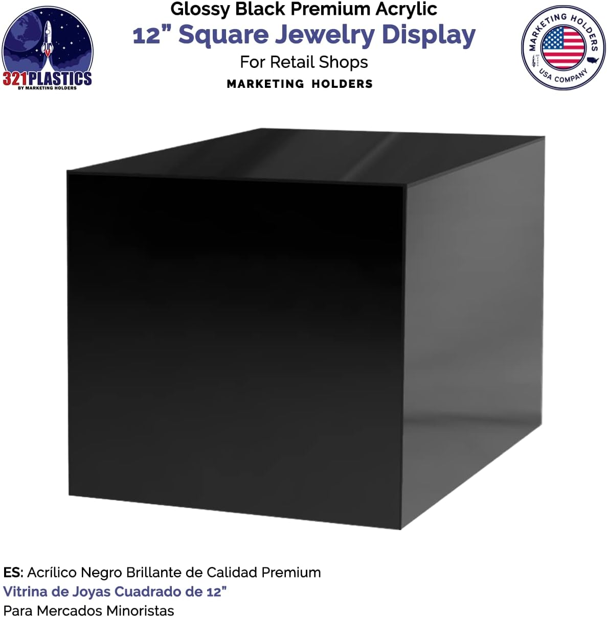 2 Pack 12 Inch Black Acrylic Display Box with Open Side