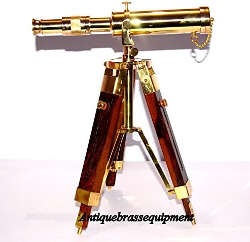 Antique Brass Nautical Telescope with Wooden Tripod
