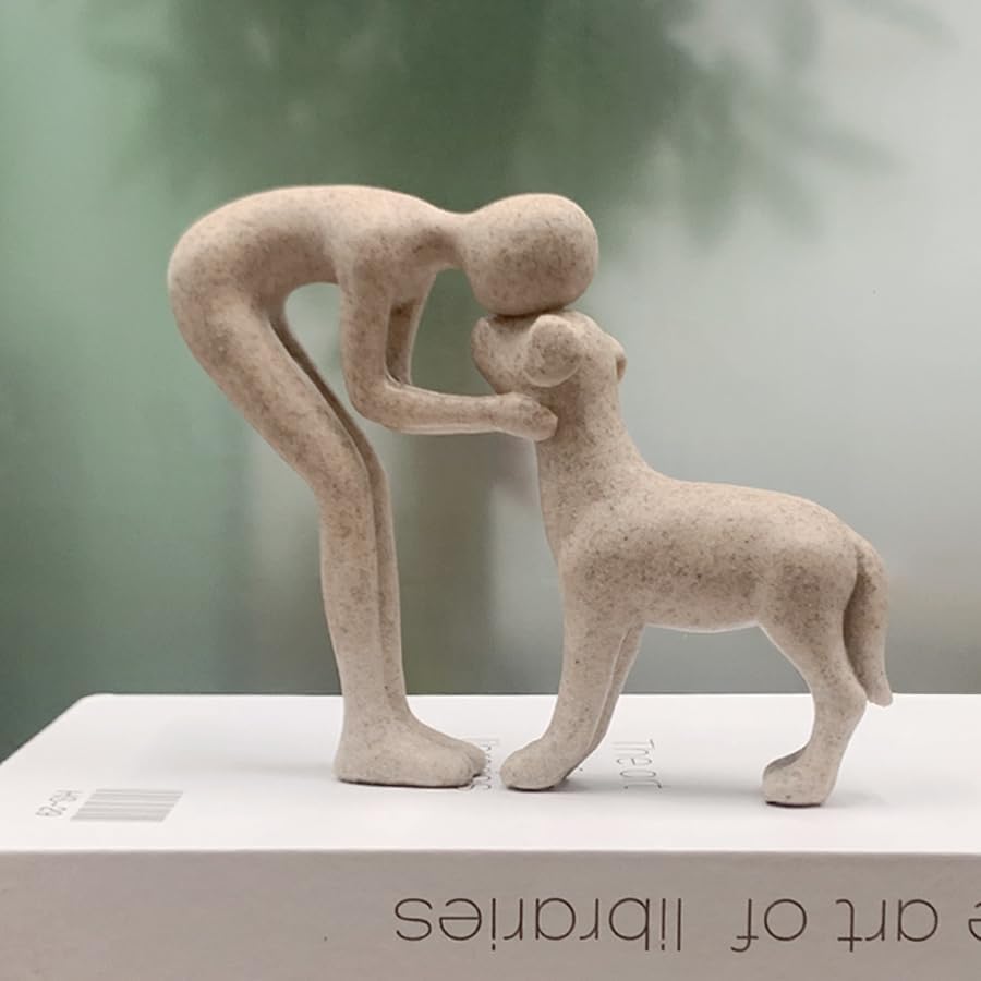 Human and Dog Statue Home Decor Figurine