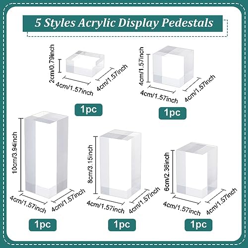 5Pcs Clear Acrylic Cube Display Blocks for Jewelry and Gemstone Showcases