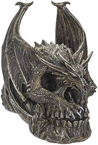 Spiral Dark Gothic Draco Dragon on Mutated Skull Figurine