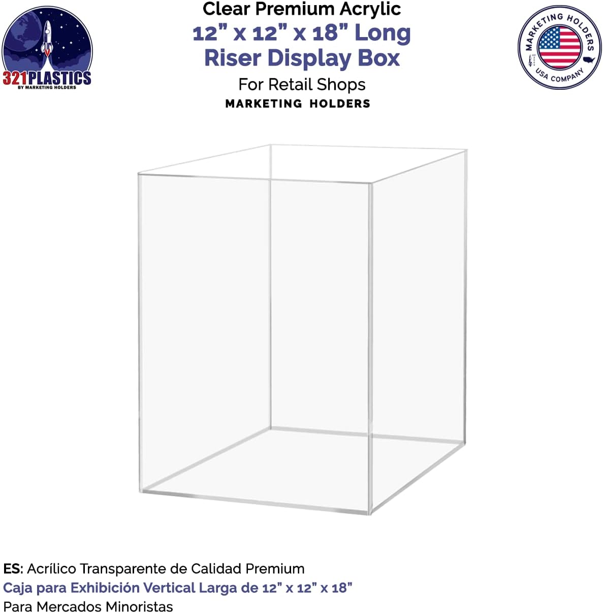 12x12x18 Clear Acrylic Display Box with Open Side