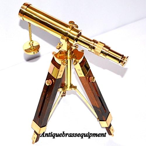 Antique Brass Nautical Telescope with Wooden Tripod