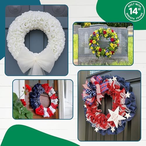 2-Pack 14 Inch Dark Green Wreath Frame with 4 Hoops