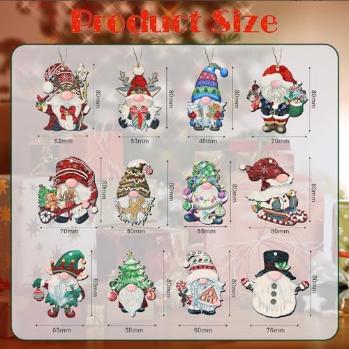 24 Wooden Gnome Christmas Ornaments for Decor