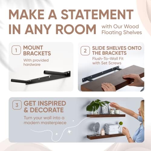 Homeforia 24 Inch Walnut Floating Shelves Set of 2