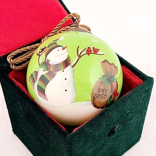 Snowman Feeding Birds LiBien Glass Collectible