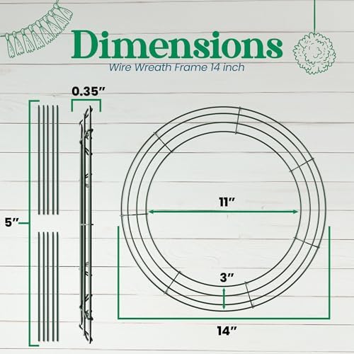 2-Pack 14 Inch Dark Green Wreath Frame with 4 Hoops