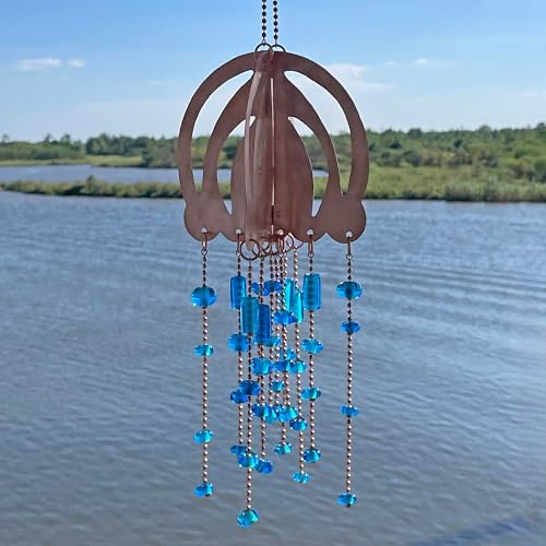 Handmade Copper Jellyfish Mobile with Blue Glass Beads