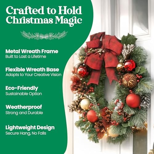 2-Pack 14 Inch Dark Green Wreath Frame with 4 Hoops
