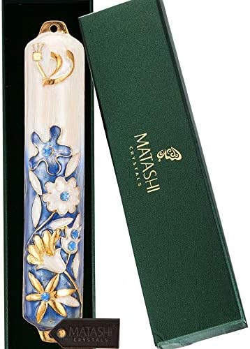 Matashi 55 Inch Hand Painted Mezuzah with Gold and Crystal Accents