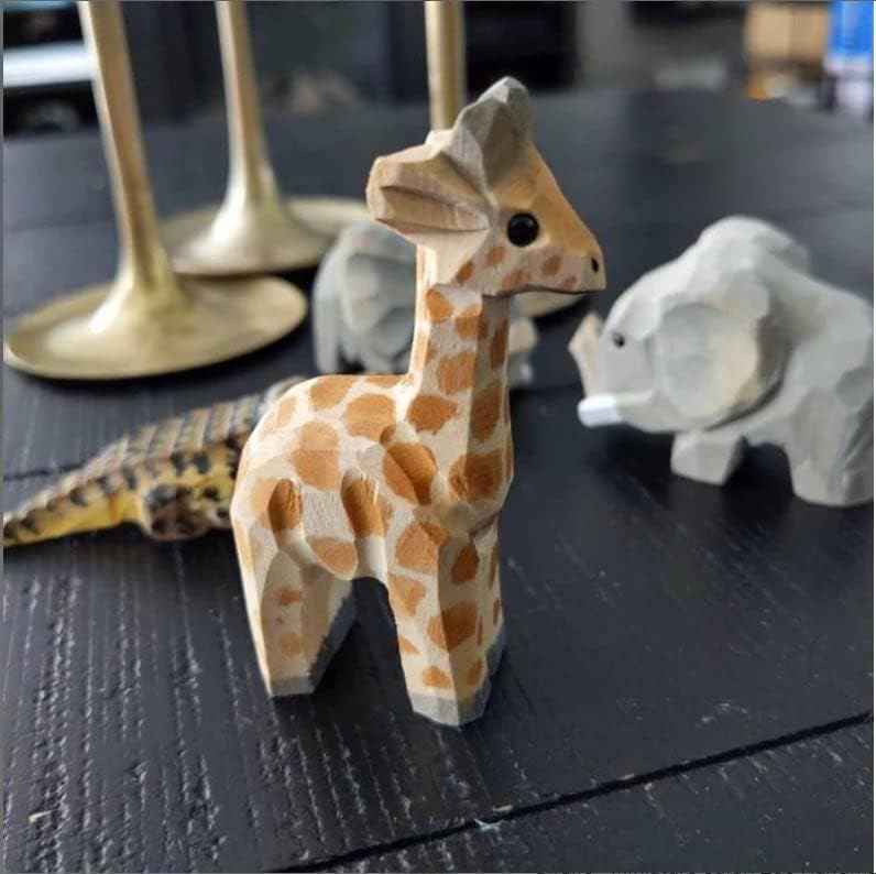 Hand-Carved Wooden Giraffe Statue - Miniature Home Decor Sculpture