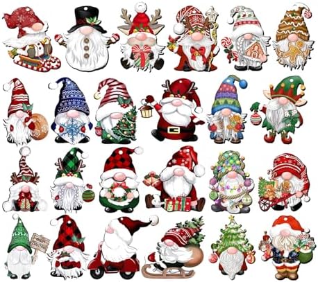24 Wooden Gnome Christmas Ornaments for Decor