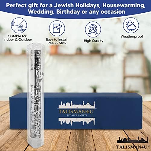 Talisman4u Jerusalem Clear Mezuzah Case with Scroll Silver Ornament