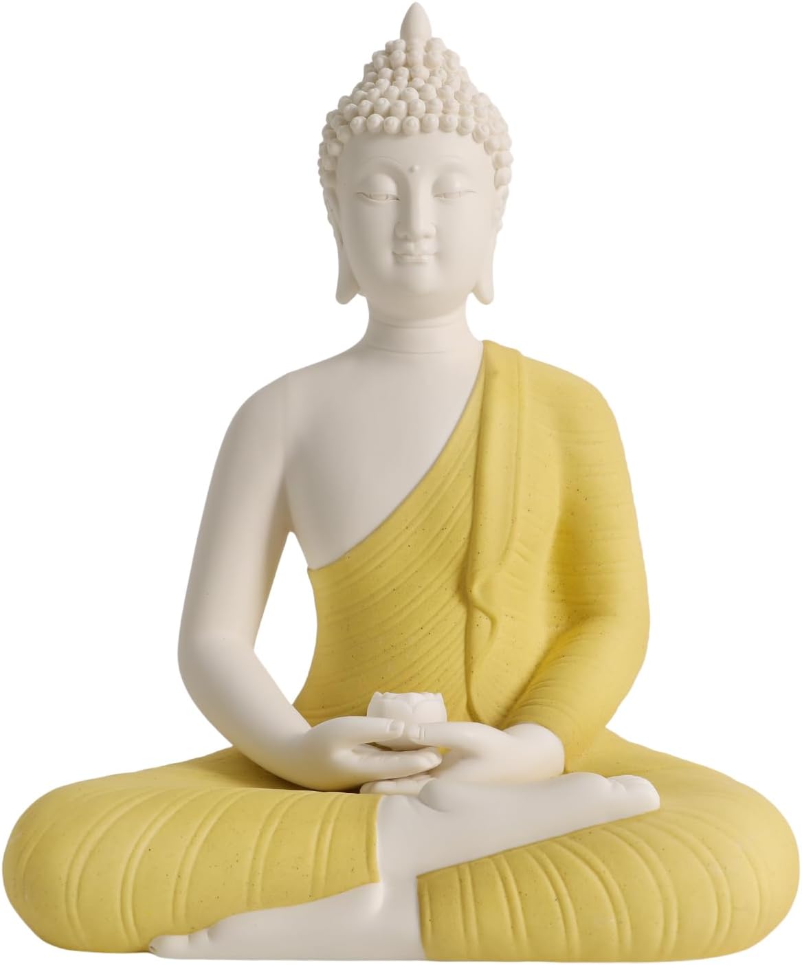 Shakyamuni Buddha Statue with LED Halo 12x8x16in Ceramic and Wood Base