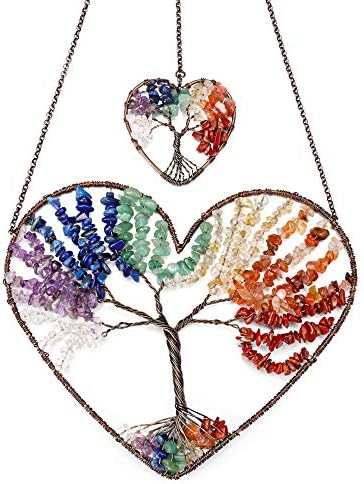 JOVIVI Double Heart Tree of Life Healing Crystal Wall Hanger