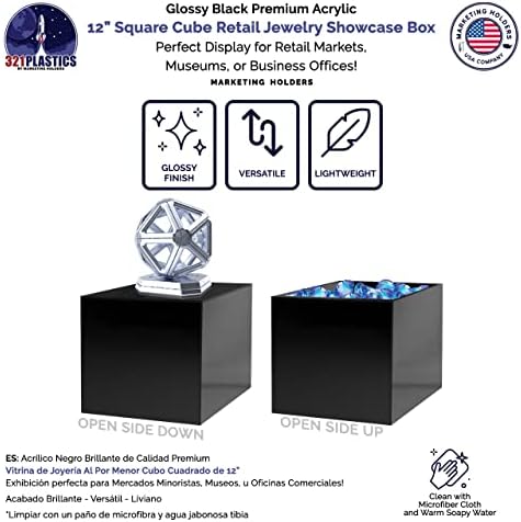 2 Pack 12 Inch Black Acrylic Display Box with Open Side
