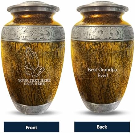 Elegant Personalized Cremation Urn - Praying Hands Design 200 Cubic Inch Gold