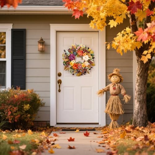 24 Inch Fall Wreath with Pumpkins and Leaves