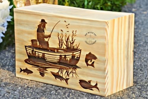 Fly Fisherman Urn for Human Ashes Handmade Wood