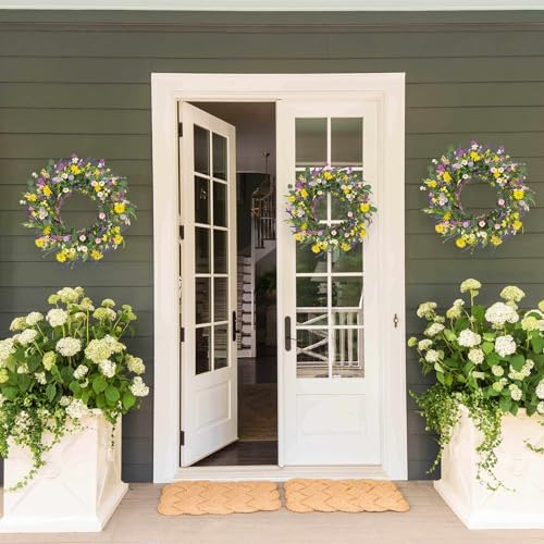 JFLORU 22 Inch Artificial Spring Wreath with Wildflowers