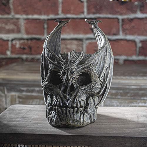 Spiral Dark Gothic Draco Dragon on Mutated Skull Figurine
