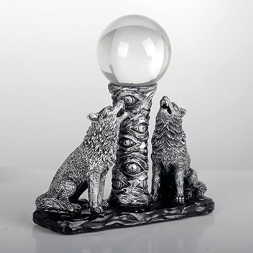 Two Silver Wolves Figurine with Crystal Base Holder