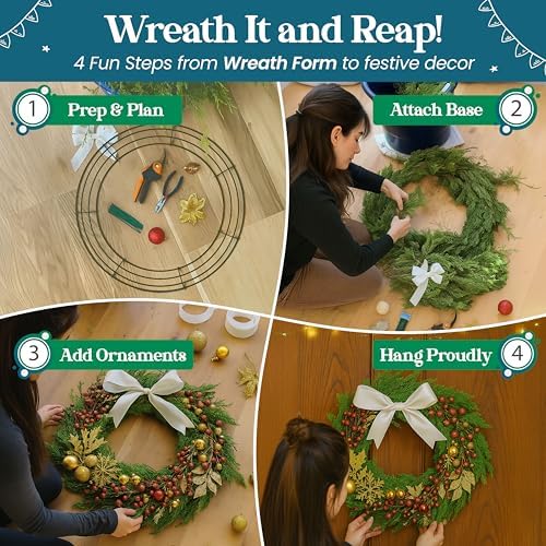 2-Pack 14 Inch Dark Green Wreath Frame with 4 Hoops