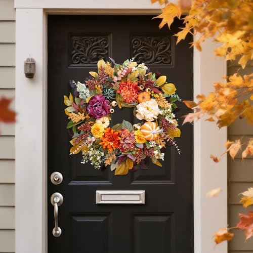 24 Inch Fall Wreath with Pumpkins and Leaves