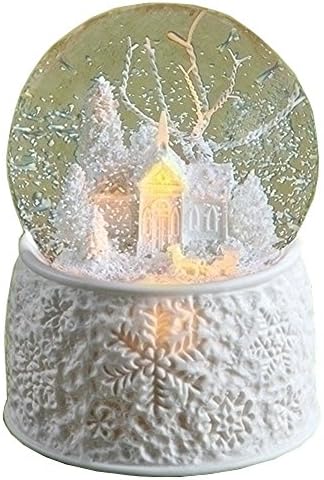 Roman 6 Inch LED Porcelain Church With Sleigh Dome 100M First Noel