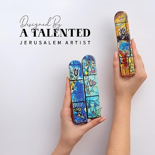 SURI Wooden Mezuzah with Non-Kosher Scroll 5 Inch Yellow Design
