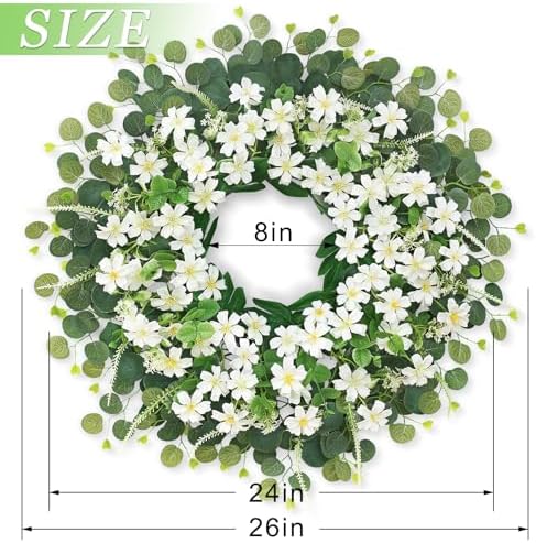 26 Inch Daisy Eucalyptus Wreath for Front Door