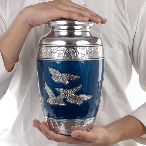 Silver Dove Cremation Urn for Human Ashes - Blue 1pc