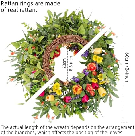 24 Inch Tulip Wreath for Front Door and Porch