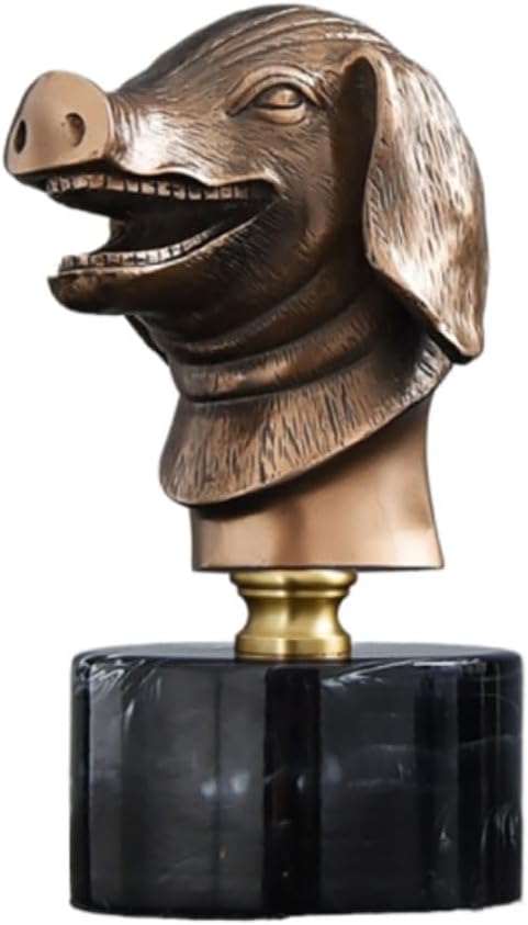 Chinese Zodiac Animal Head Sculptures with Bronze Finish and Black Marble Base