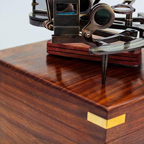 Brass Sextant with Rosewood Inlaid Box - 9 Inches