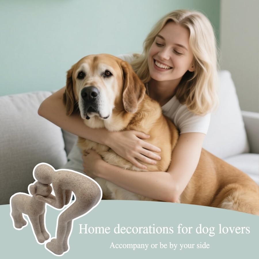 Human and Dog Statue Home Decor Figurine
