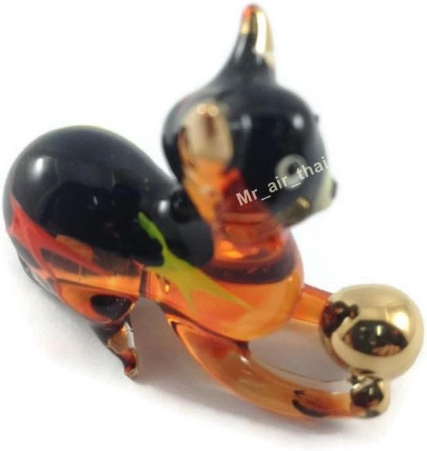 Tiny 2 Inch Black Brown Crouching Cat Figurine