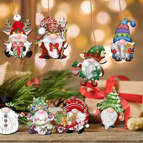 24 Wooden Gnome Christmas Ornaments for Decor